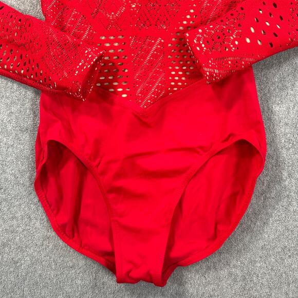 Balera Dance Costume Leotard Size SA MT10337 Red Mock Neck Long Sleeve Cutout - Picture 4 of 11